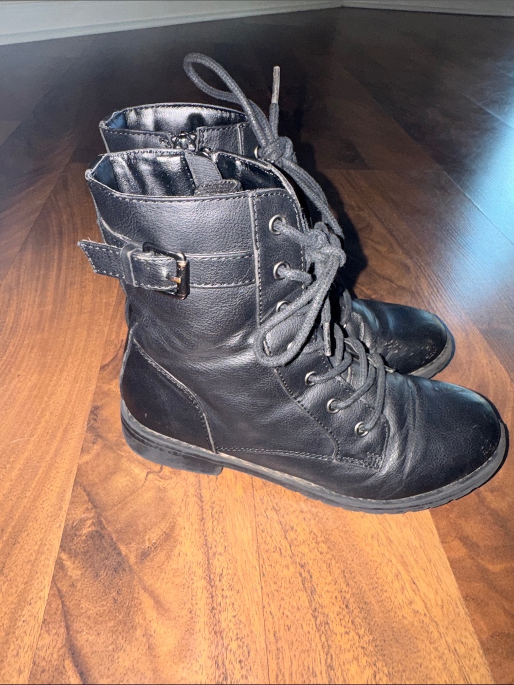 The Children's Place Black Lace-Up Buckle Combat Boots